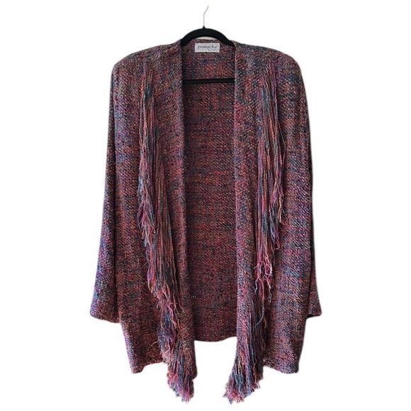PANACHE Vintage 80s Handwoven Cardigan Sweater Fringe Hippie Bohemian Size XL - Picture 1 of 17